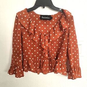 Realisation Par Cher Polka Dot Wrapping Ruffled Top Size Small